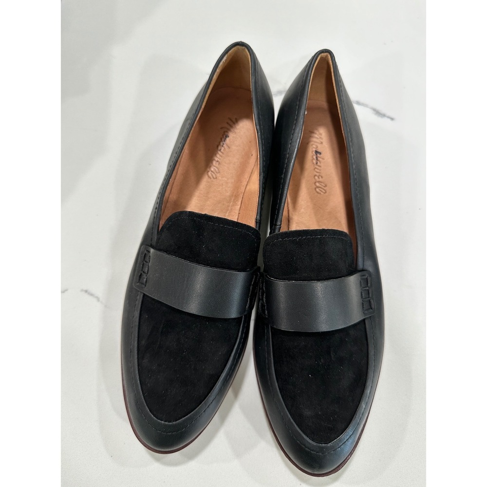 Madewell Womens Black Leather and Suede Pointed Toe Loafers Size 7.5 Flat Shoes
